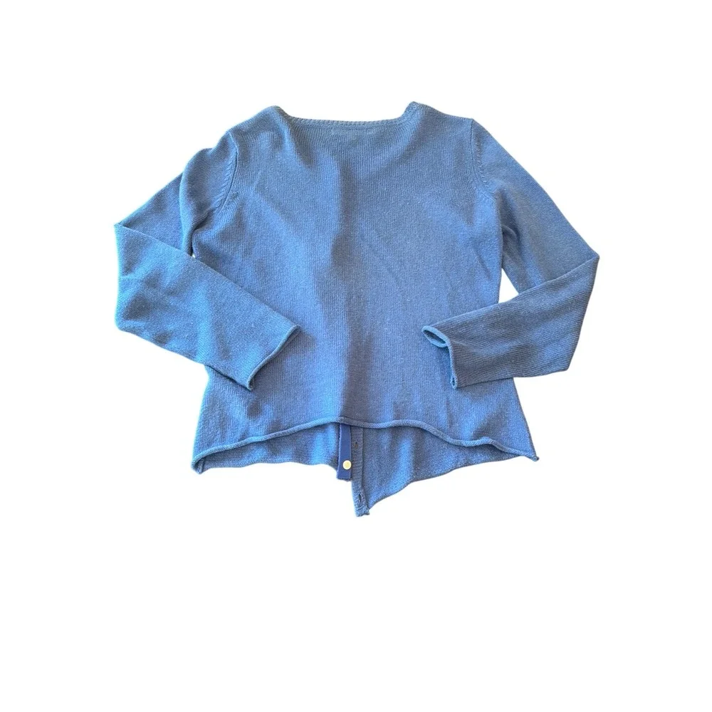 Autre Chose Paris Blue Ramie Cotton Asymmetric Pointed Hem‎ Cardigan Sweater L
